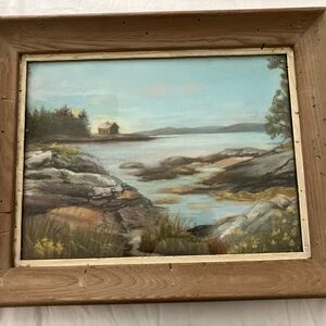 Framed Landscape Painting with Wooden Frame